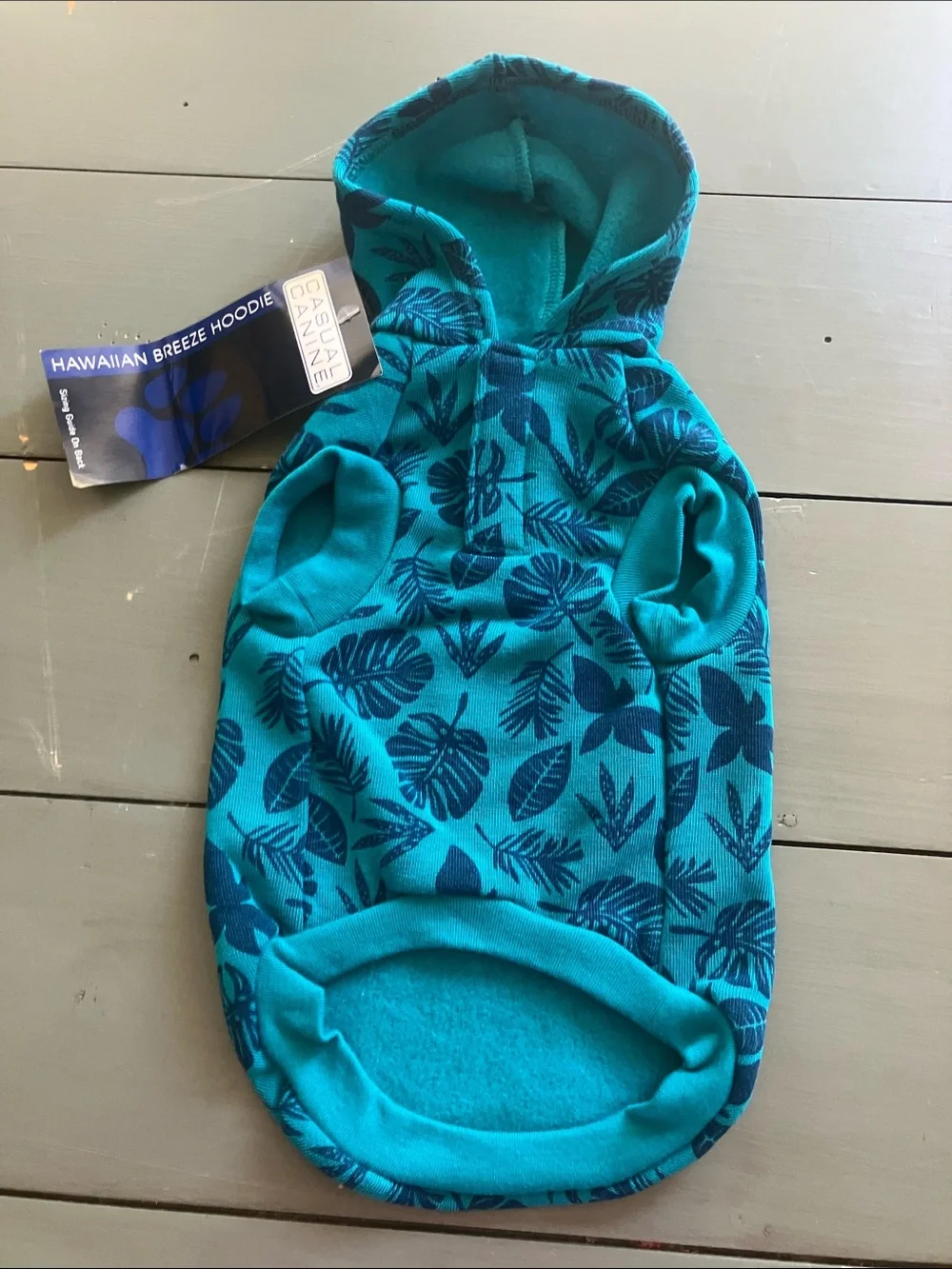 CASUAL CANINE Teal & Navy Hawaiian Breeze Tropical Hoodie Small Dog NWT
